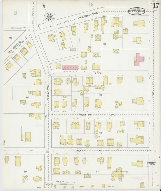 Sanborn Fire Insurance Map from Pittsfield, Berkshire County, Massachusetts (1895), Sheet #0017 - Historic Sanborn Fire Insurance Map Print, vintage old map wall art, antique decor, genealogy gift, Massachusetts Massachusetts map