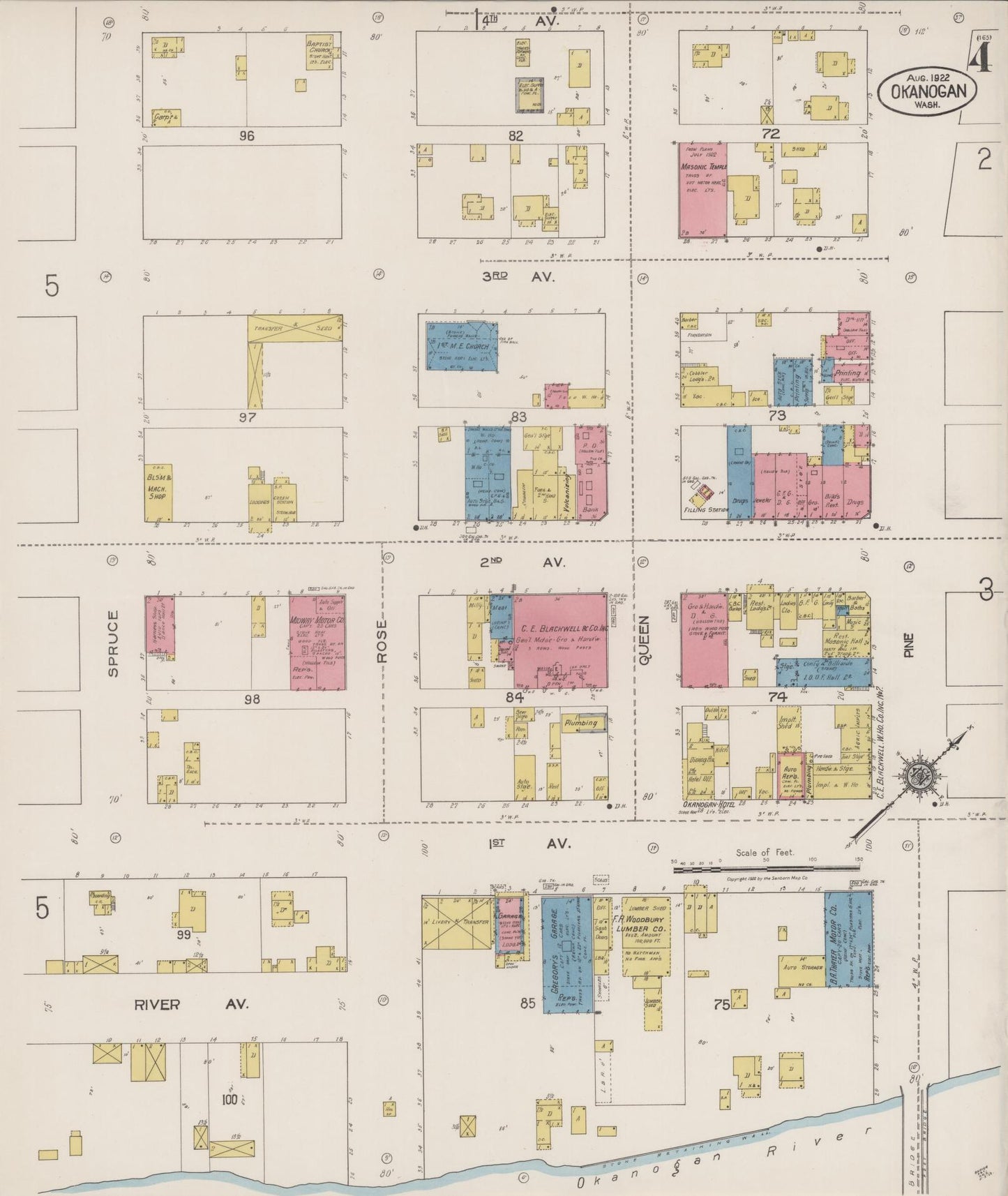 Sanborn Fire Insurance Map from Okanogan, Okanogan County, Washington (1922), Sheet #0004 - Complete Map Set gallery image, historic Sanborn map, vintage wall art, Washington Washington
