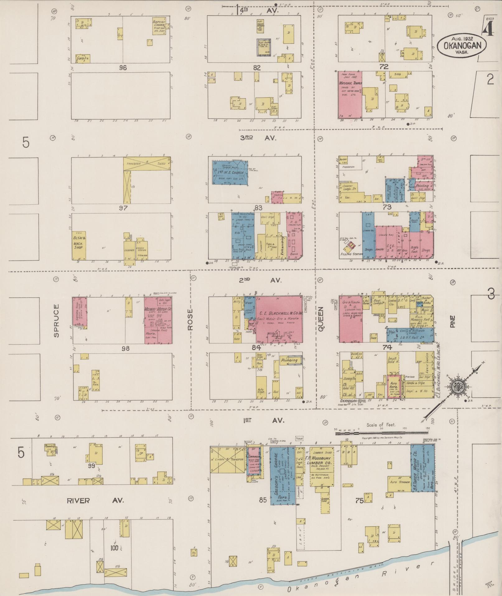 Sanborn Fire Insurance Map from Okanogan, Okanogan County, Washington (1922), Sheet #0004 - Complete Map Set gallery image, historic Sanborn map, vintage wall art, Washington Washington