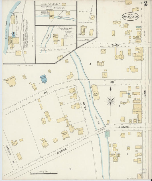 Sanborn Fire Insurance Map from Nicholson, Wyoming County, Pennsylvania (1897), Sheet #0002 - Historic Sanborn Fire Insurance Map Print, vintage old map wall art, antique decor, genealogy gift, Pennsylvania Pennsylvania map