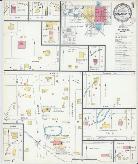 Sanborn Fire Insurance Map from Bowling Green, Pike County, Missouri (1902), Sheet #0001 - Complete Map Set gallery image, historic Sanborn map, vintage wall art, Missouri Missouri