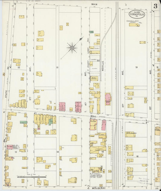 Sanborn Fire Insurance Map from Coraopolis, Allegheny County, Pennsylvania (1898), Sheet #0003 - Historic Sanborn Fire Insurance Map Print, vintage old map wall art, antique decor, genealogy gift, Pennsylvania Pennsylvania map