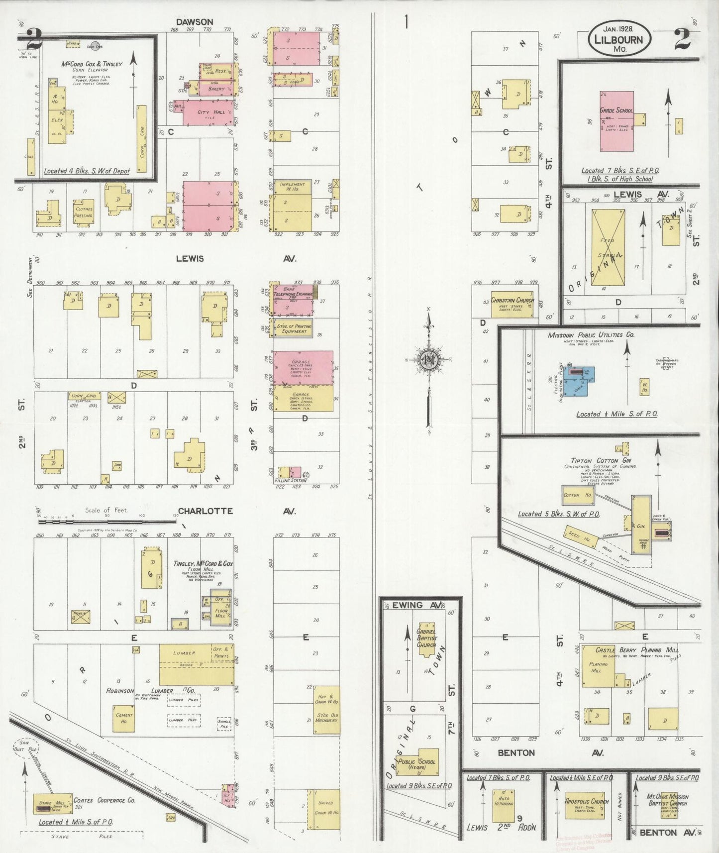 Sanborn Fire Insurance Map from Lilbourn, New Madrid County, Missouri (1928), Sheet #0002 - Complete Map Set gallery image, historic Sanborn map, vintage wall art, Missouri Missouri