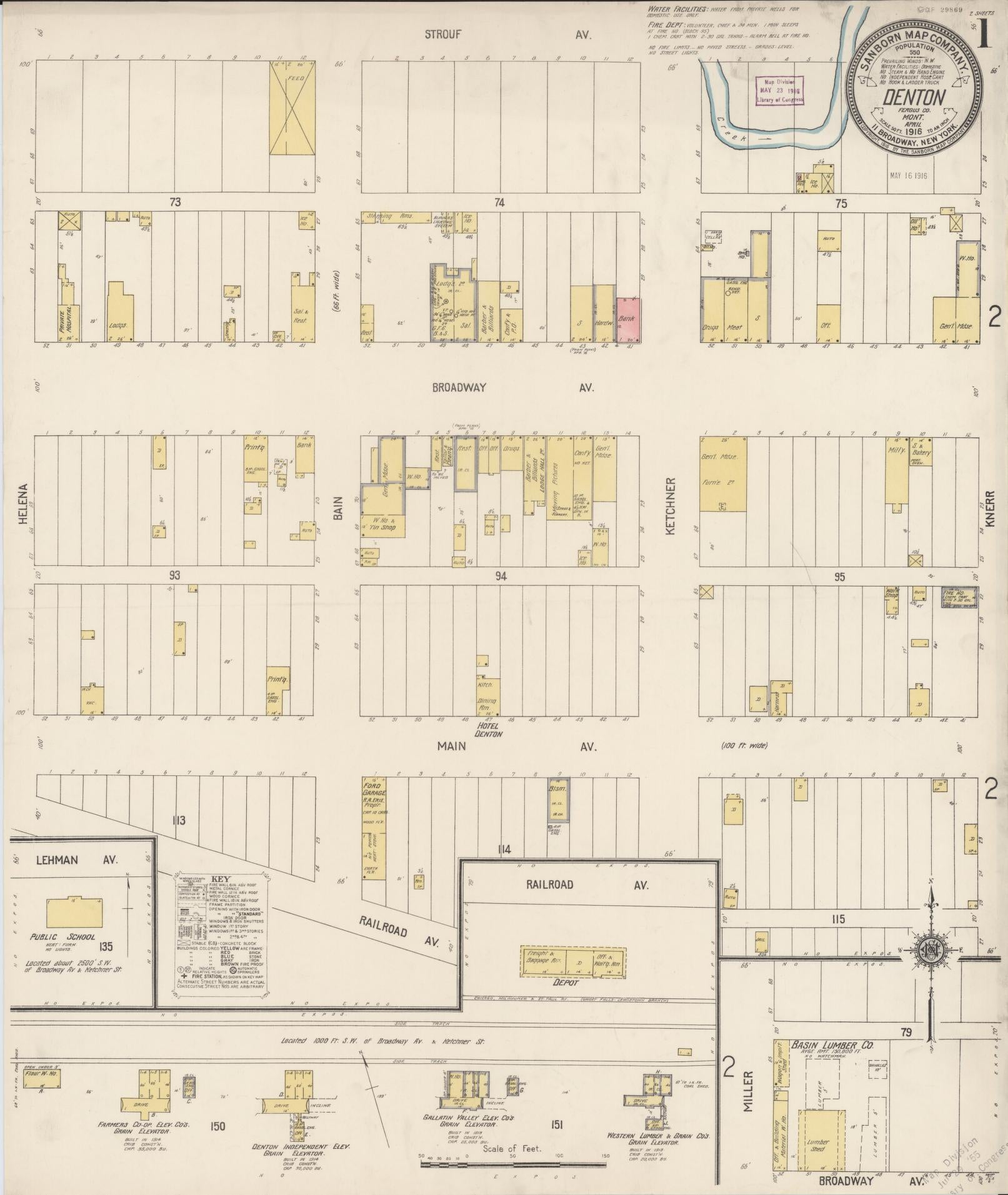 Sanborn Fire Insurance Map from Denton, Fergus County, Montana (1916), Sheet #0001 - Historic Sanborn Fire Insurance Map Print, vintage old map wall art, antique decor, genealogy gift, Montana Montana map