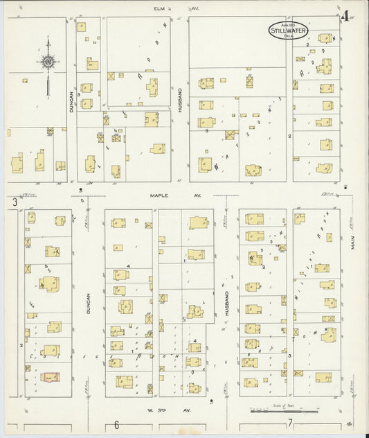 Sanborn Fire Insurance Map from Stillwater, Payne County, Oklahoma (1913), Sheet #0004 - Historic Sanborn Fire Insurance Map Print, vintage old map wall art, antique decor, genealogy gift, Oklahoma Oklahoma map