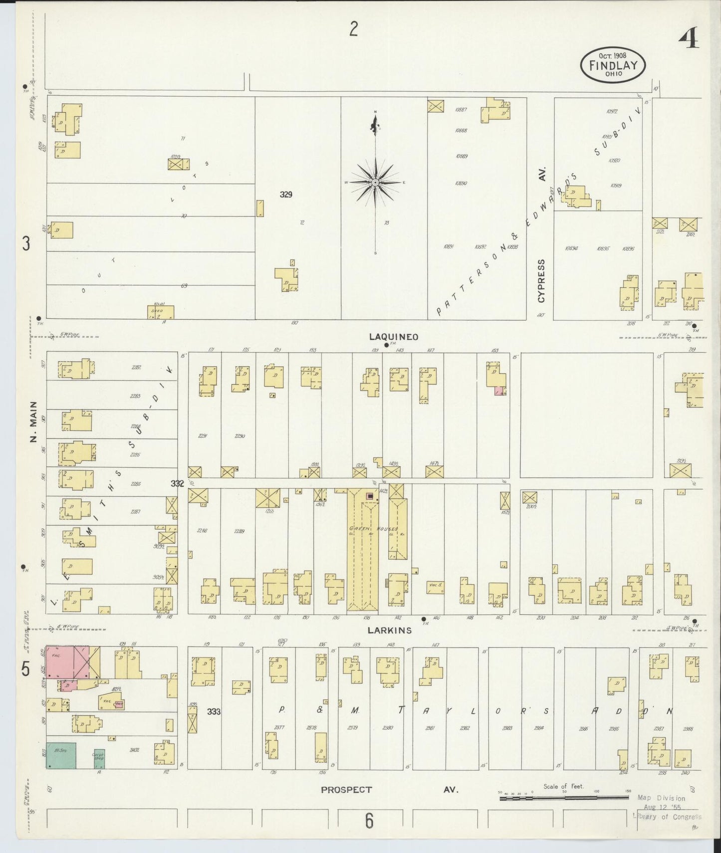 Sanborn Fire Insurance Map from Findlay, Hancock County, Ohio (1908), Sheet #0004 - Historic Sanborn Fire Insurance Map Print, vintage old map wall art, antique decor, genealogy gift, Ohio Ohio map