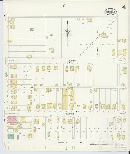 Sanborn Fire Insurance Map from Findlay, Hancock County, Ohio (1908), Sheet #0004 - Historic Sanborn Fire Insurance Map Print, vintage old map wall art, antique decor, genealogy gift, Ohio Ohio map
