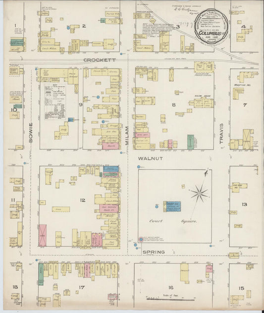 Sanborn Fire Insurance Map from Columbus, Colorado County, Texas (1885), Sheet #0001 - Historic Sanborn Fire Insurance Map Print, vintage old map wall art, antique decor, genealogy gift, Texas Texas map