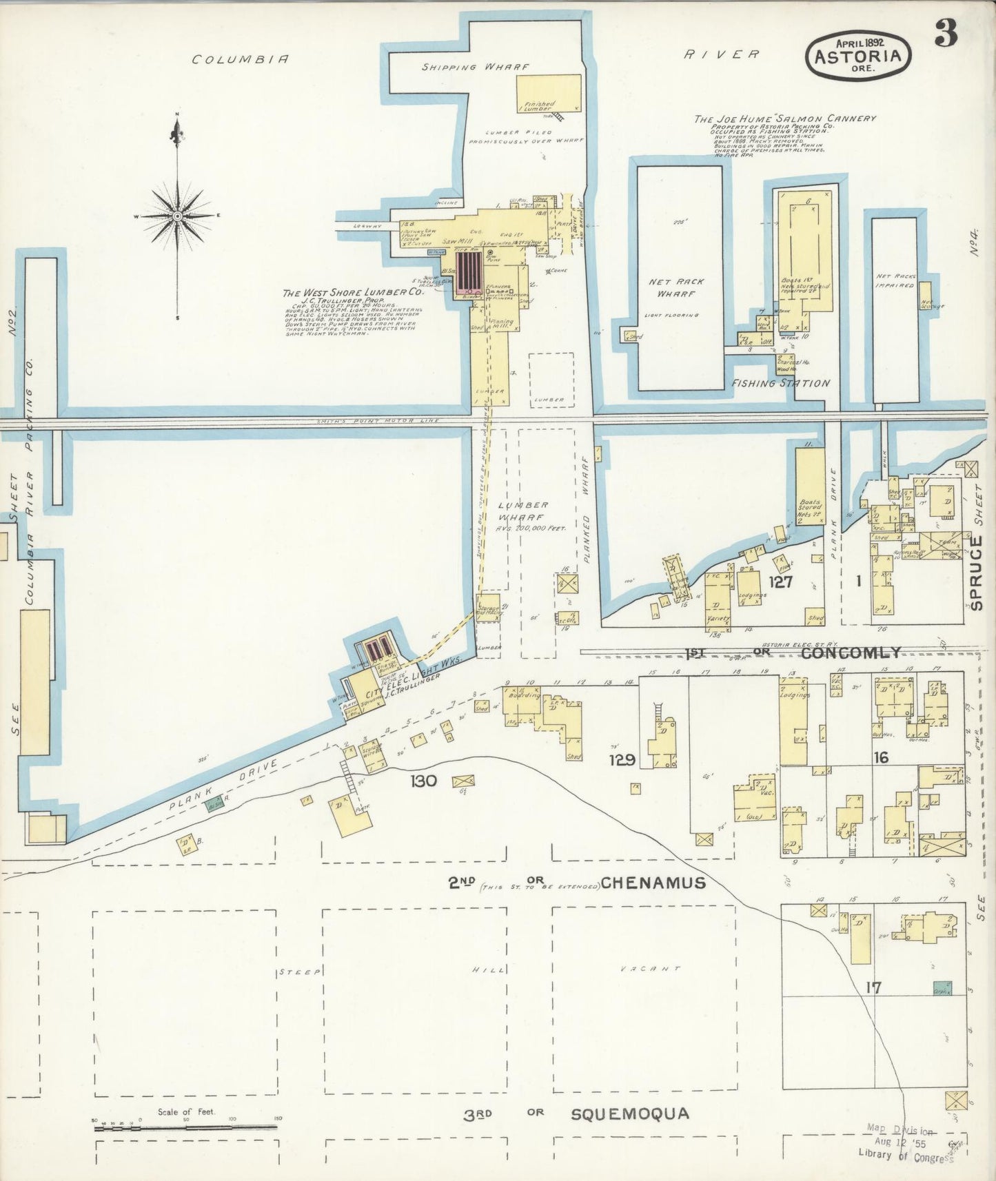 Sanborn Fire Insurance Map from Astoria, Clatsop County, Oregon (1892), Sheet #0003 - Historic Sanborn Fire Insurance Map Print, vintage old map wall art, antique decor, genealogy gift, Oregon Oregon map