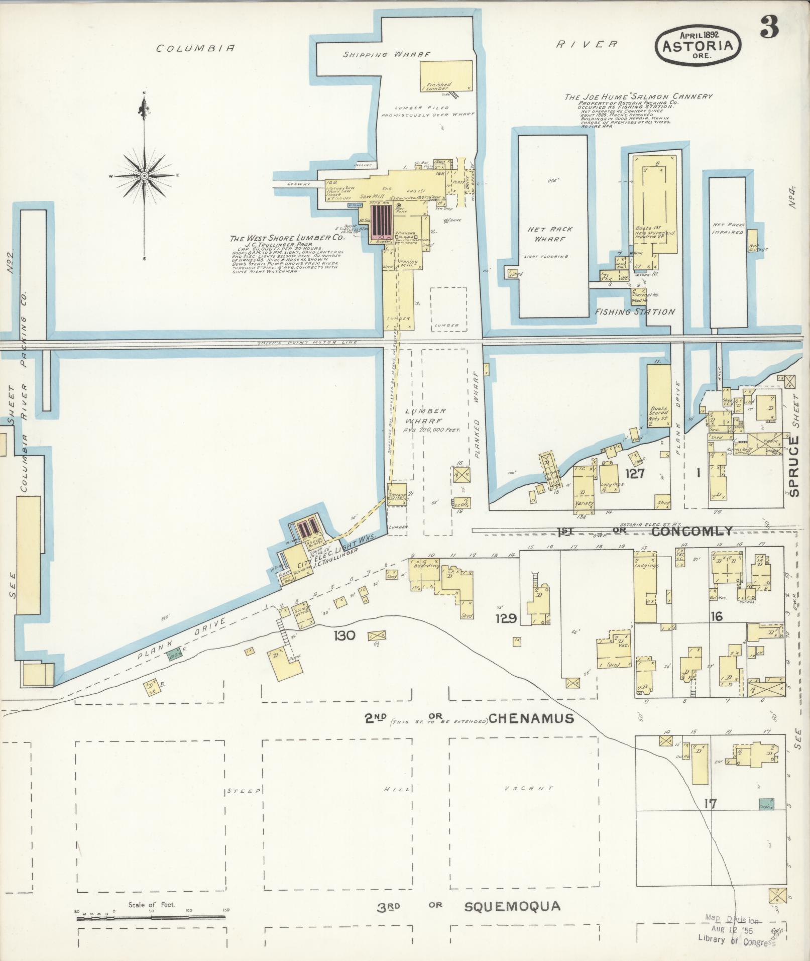 Sanborn Fire Insurance Map from Astoria, Clatsop County, Oregon (1892), Sheet #0003 - Historic Sanborn Fire Insurance Map Print, vintage old map wall art, antique decor, genealogy gift, Oregon Oregon map