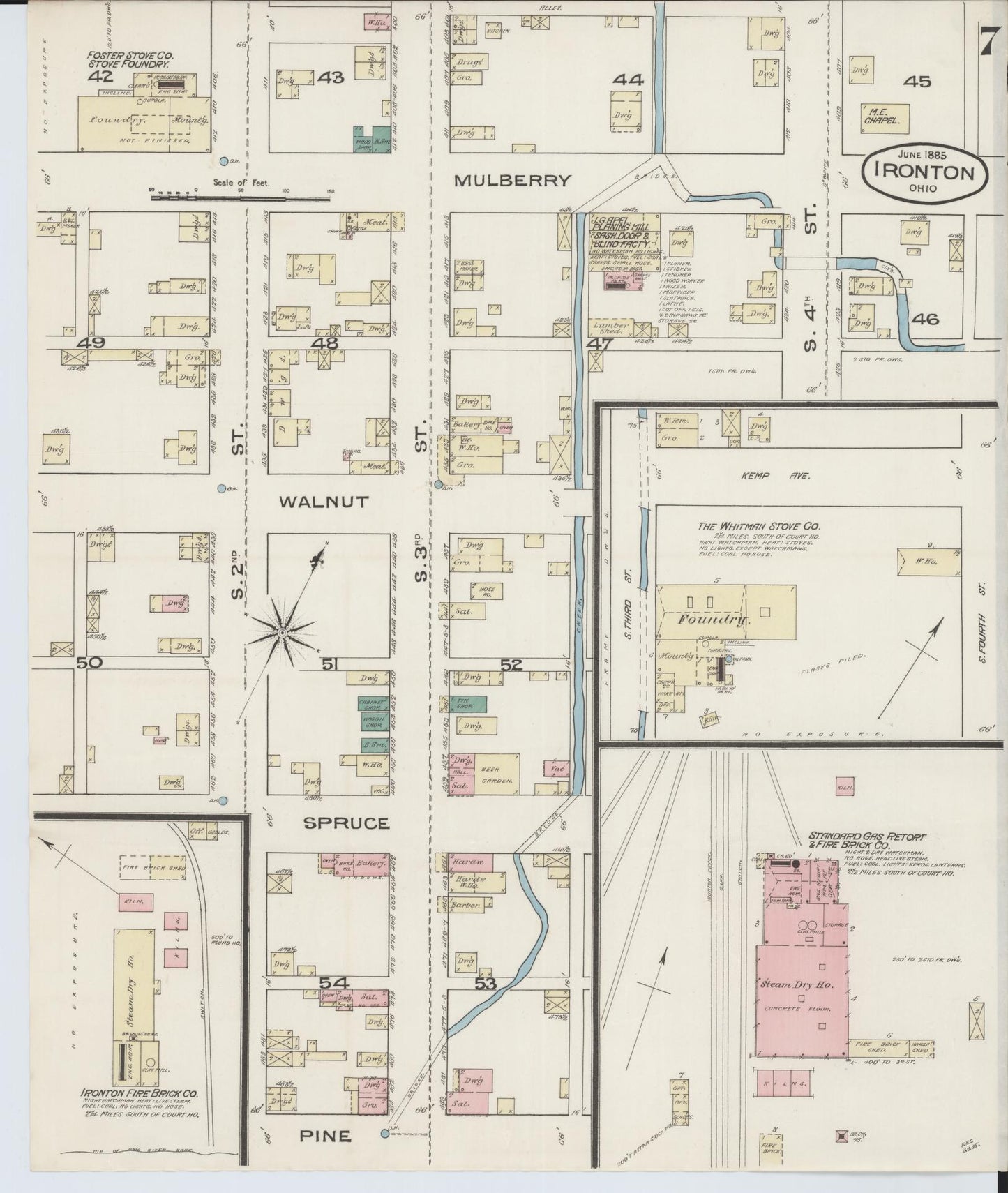 Sanborn Fire Insurance Map from Ironton, Lawrence County, Ohio (1885), Sheet #0007 - Historic Sanborn Fire Insurance Map Print, vintage old map wall art, antique decor, genealogy gift, Ohio Ohio map
