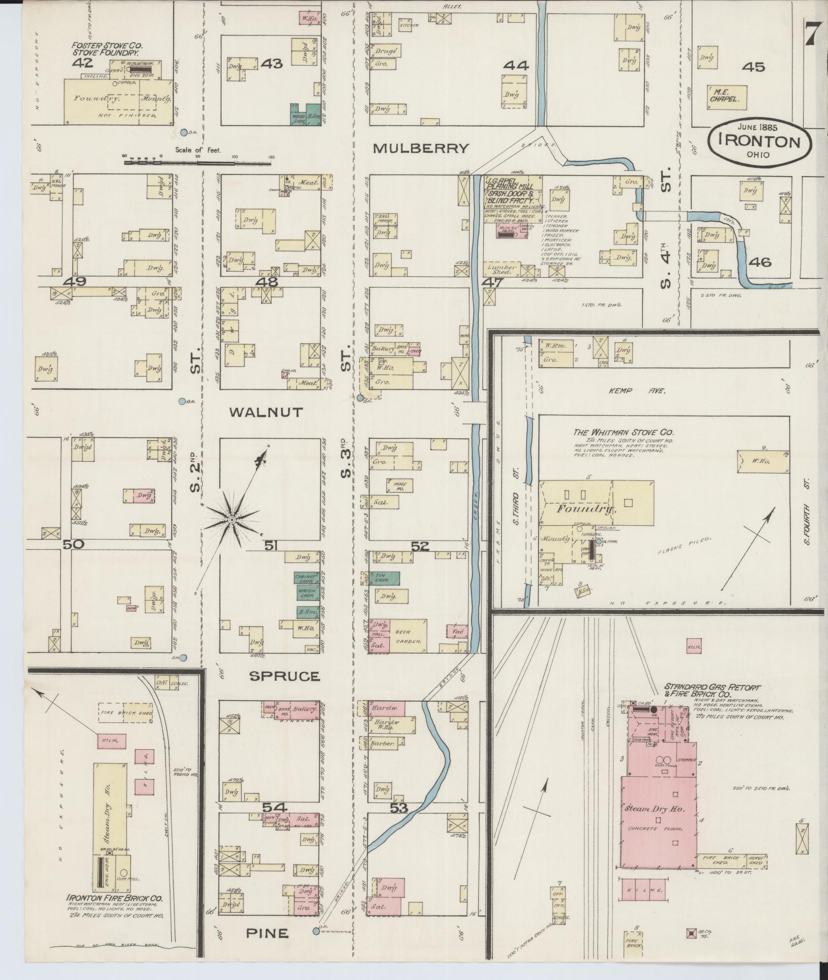 Sanborn Fire Insurance Map from Ironton, Lawrence County, Ohio (1885), Sheet #0007 - Historic Sanborn Fire Insurance Map Print, vintage old map wall art, antique decor, genealogy gift, Ohio Ohio map
