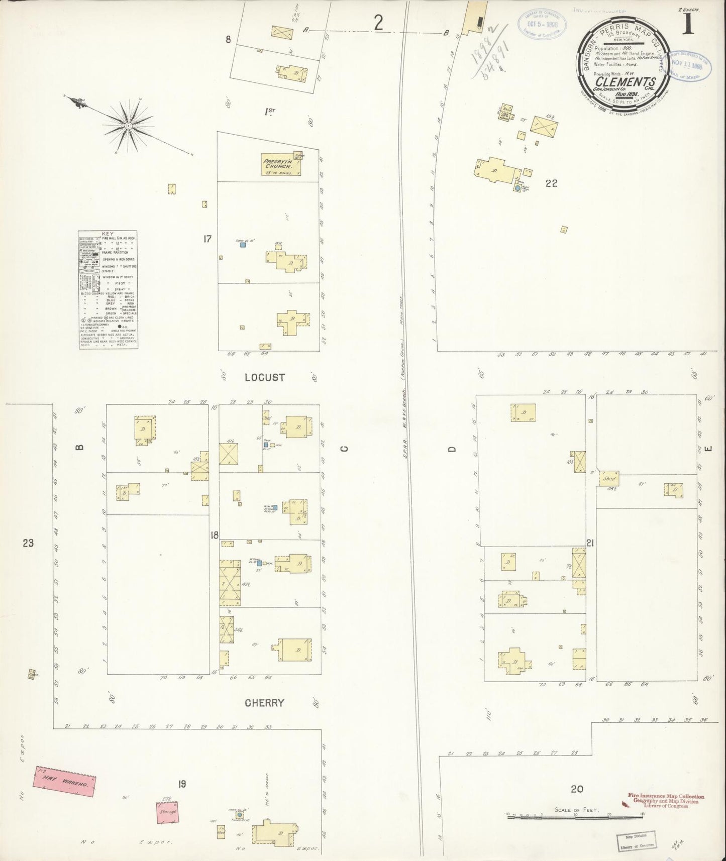 Sanborn Fire Insurance Map from Clements, San Joaquin County, California (1898), Sheet #0001 - Historic Sanborn Fire Insurance Map Print, vintage old map wall art, antique decor, genealogy gift, California California map