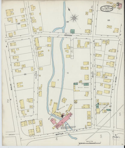 Sanborn Fire Insurance Map from Clinton, Worcester County, Massachusetts (1894), Sheet #0003 - Historic Sanborn Fire Insurance Map Print, vintage old map wall art, antique decor, genealogy gift, Massachusetts Massachusetts map