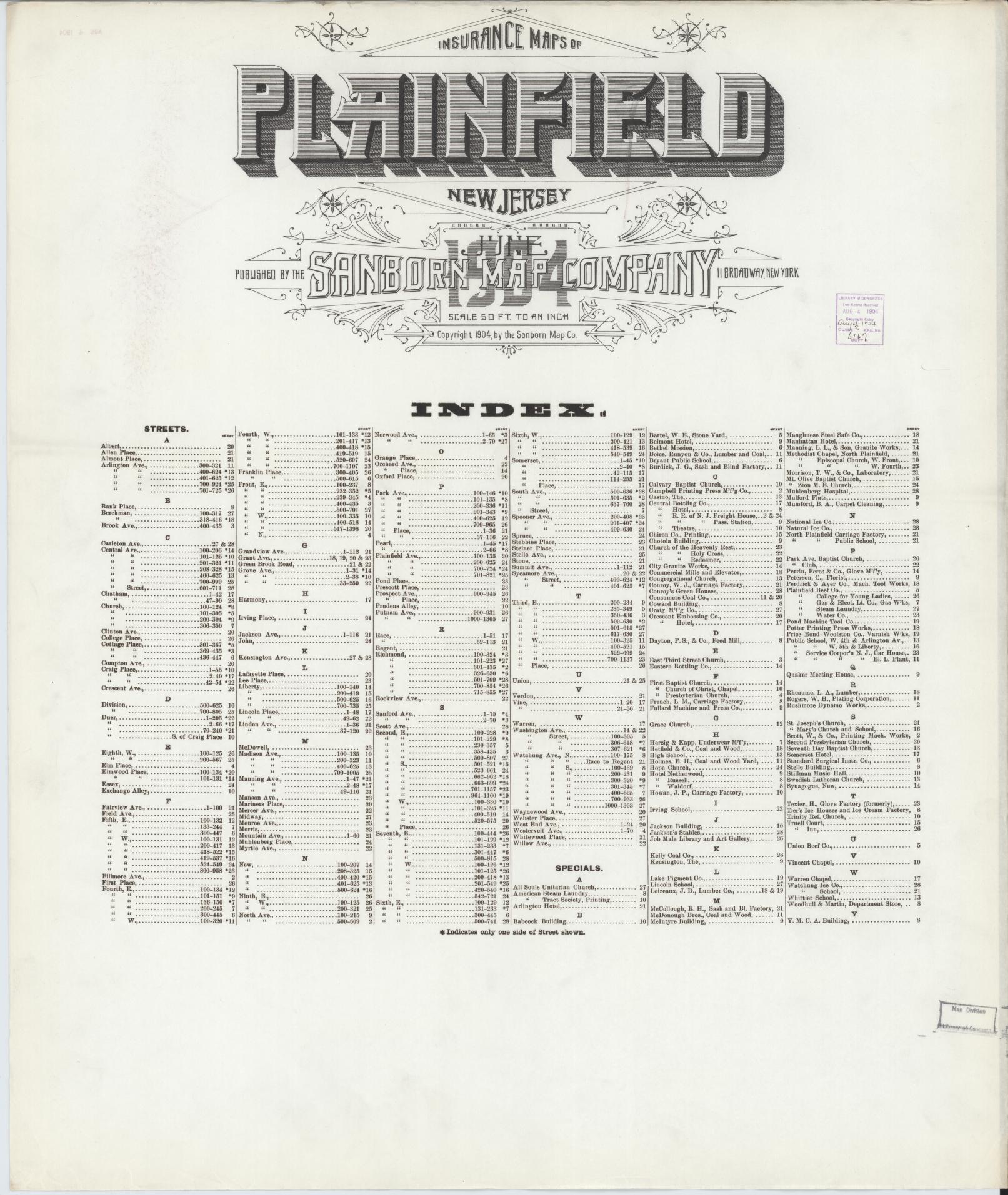 Sanborn Fire Insurance Map from Plainfield, Union and Somerset Counties, New Jersey. (1904) – Historic Sanborn Fire Insurance Map Print