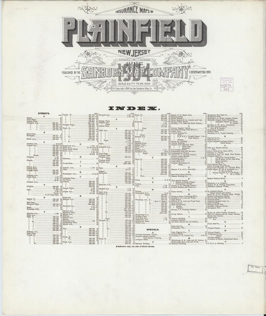 Sanborn Fire Insurance Map from Plainfield, Union and Somerset Counties, New Jersey. (1904) – Historic Sanborn Fire Insurance Map Print