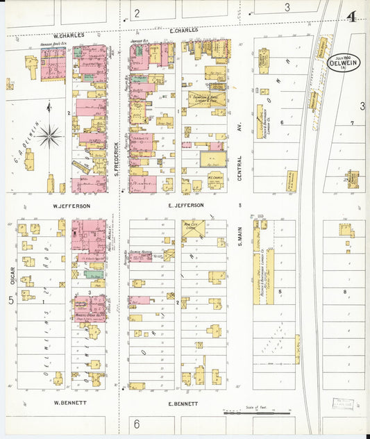 Sanborn Fire Insurance Map from Oelwein, Fayette County, Iowa (1900), Sheet #0004 - Historic Sanborn Fire Insurance Map Print, vintage old map wall art