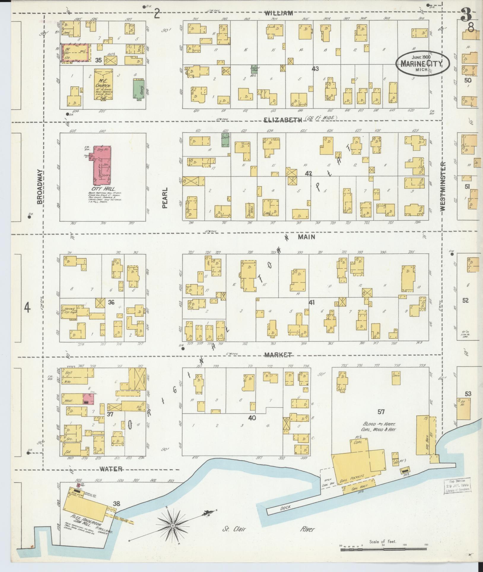 Sanborn Fire Insurance Map from Marine City, Saint Clair County, Michigan (1900), Sheet #0003 - Complete Map Set gallery image, historic Sanborn map, vintage wall art, Michigan Michigan