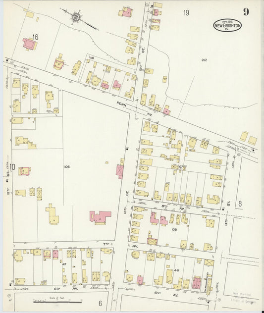 Sanborn Fire Insurance Map from New Brighton, Beaver County, Pennsylvania (1913), Sheet #0009 - Historic Sanborn Fire Insurance Map Print, vintage old map wall art, antique decor, genealogy gift, Pennsylvania Pennsylvania map