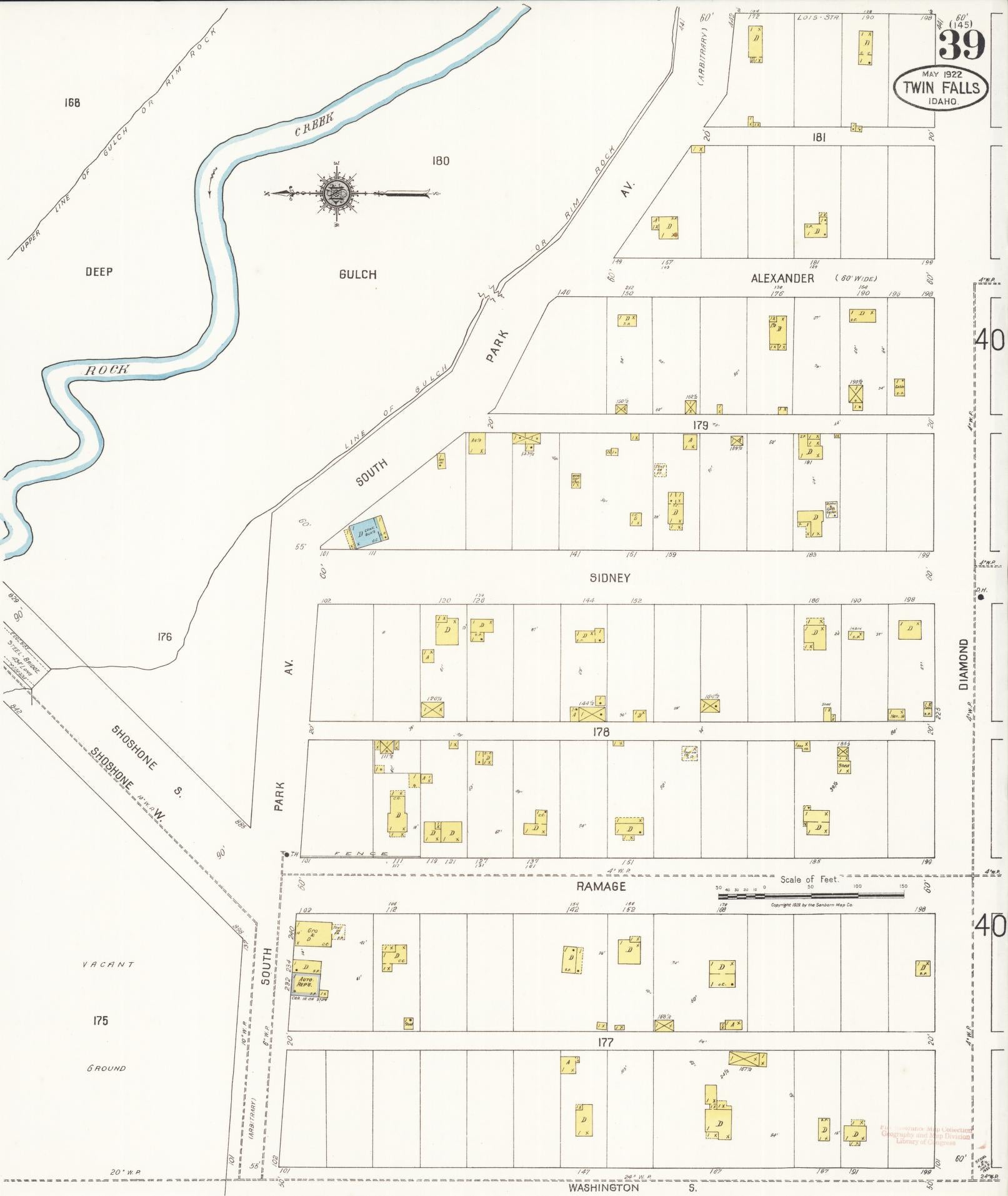 Sanborn Fire Insurance Map from Twin Falls, Twin Falls County, Idaho (1922), Sheet #0039 - Complete Map Set gallery image, historic Sanborn map, vintage wall art, Falls Idaho