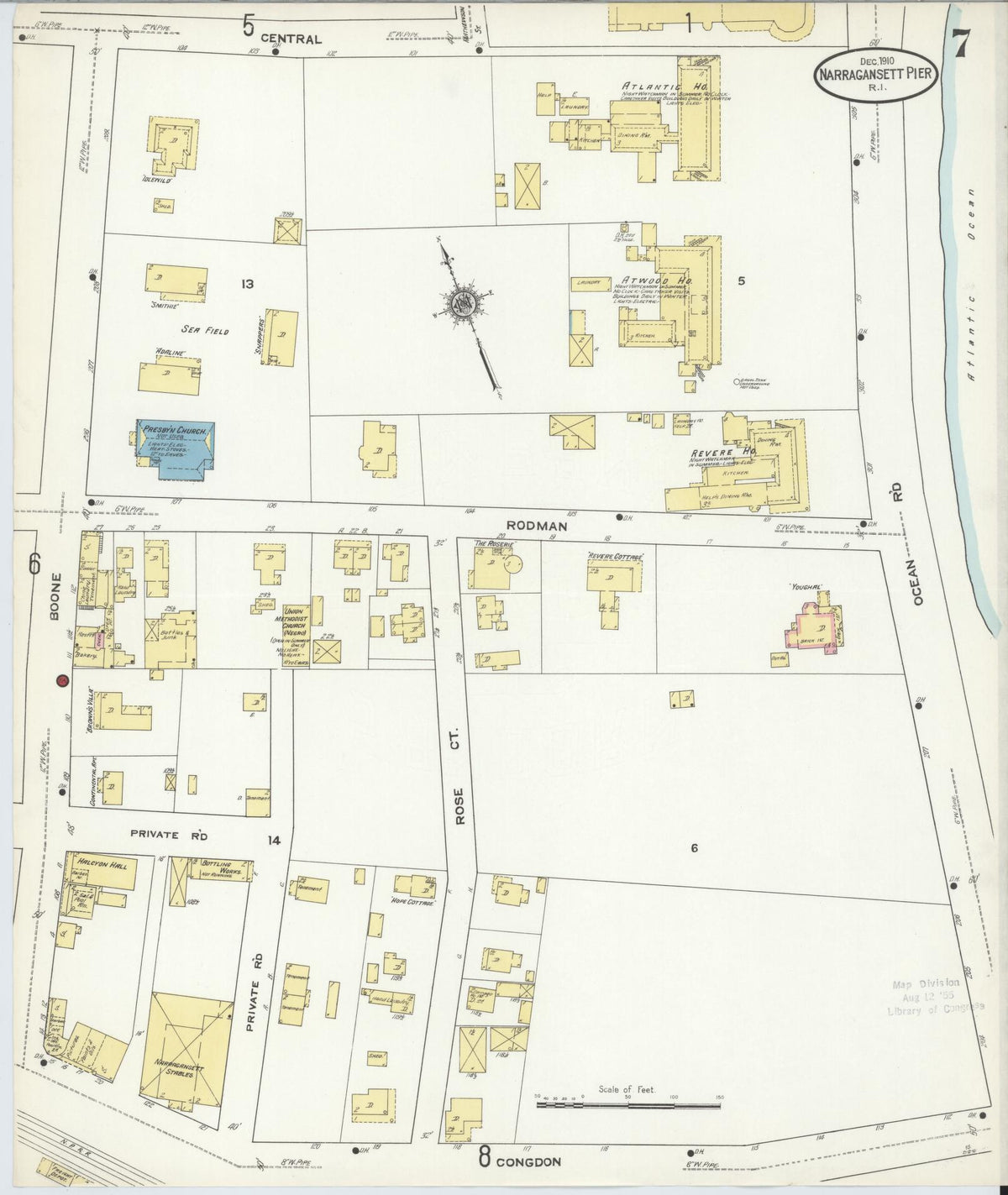 Sanborn Fire Insurance Map from Narragansett Pier, Washington County, Rhode Island (1910), Sheet #0007 - Historic Sanborn Fire Insurance Map Print, vintage old map wall art, antique decor, genealogy gift, Rhode Island Rhode Island map