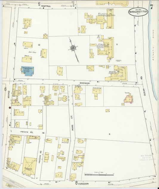 Sanborn Fire Insurance Map from Narragansett Pier, Washington County, Rhode Island (1910), Sheet #0007 - Historic Sanborn Fire Insurance Map Print, vintage old map wall art, antique decor, genealogy gift, Rhode Island Rhode Island map