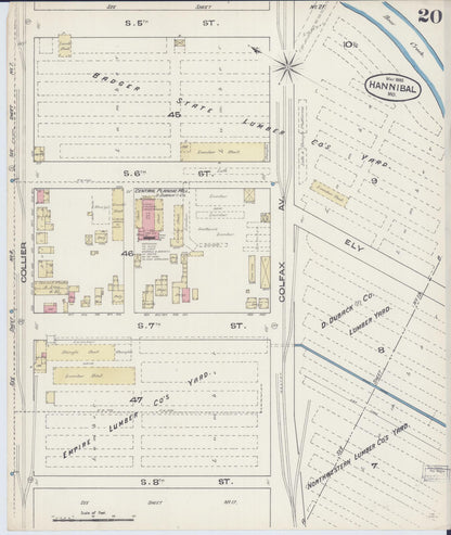 Sanborn Fire Insurance Map from Hannibal, Marion County, Missouri (1885), Sheet #0020 - Historic Sanborn Fire Insurance Map Print, vintage old map wall art, antique decor, genealogy gift, Missouri Missouri map