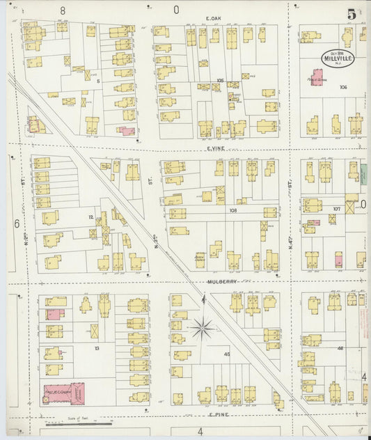 Sanborn Fire Insurance Map from Millville, Cumberland County, New Jersey (1898), Sheet #0005 - Historic Sanborn Fire Insurance Map Print, vintage old map wall art, antique decor, genealogy gift, New Jersey New Jersey map