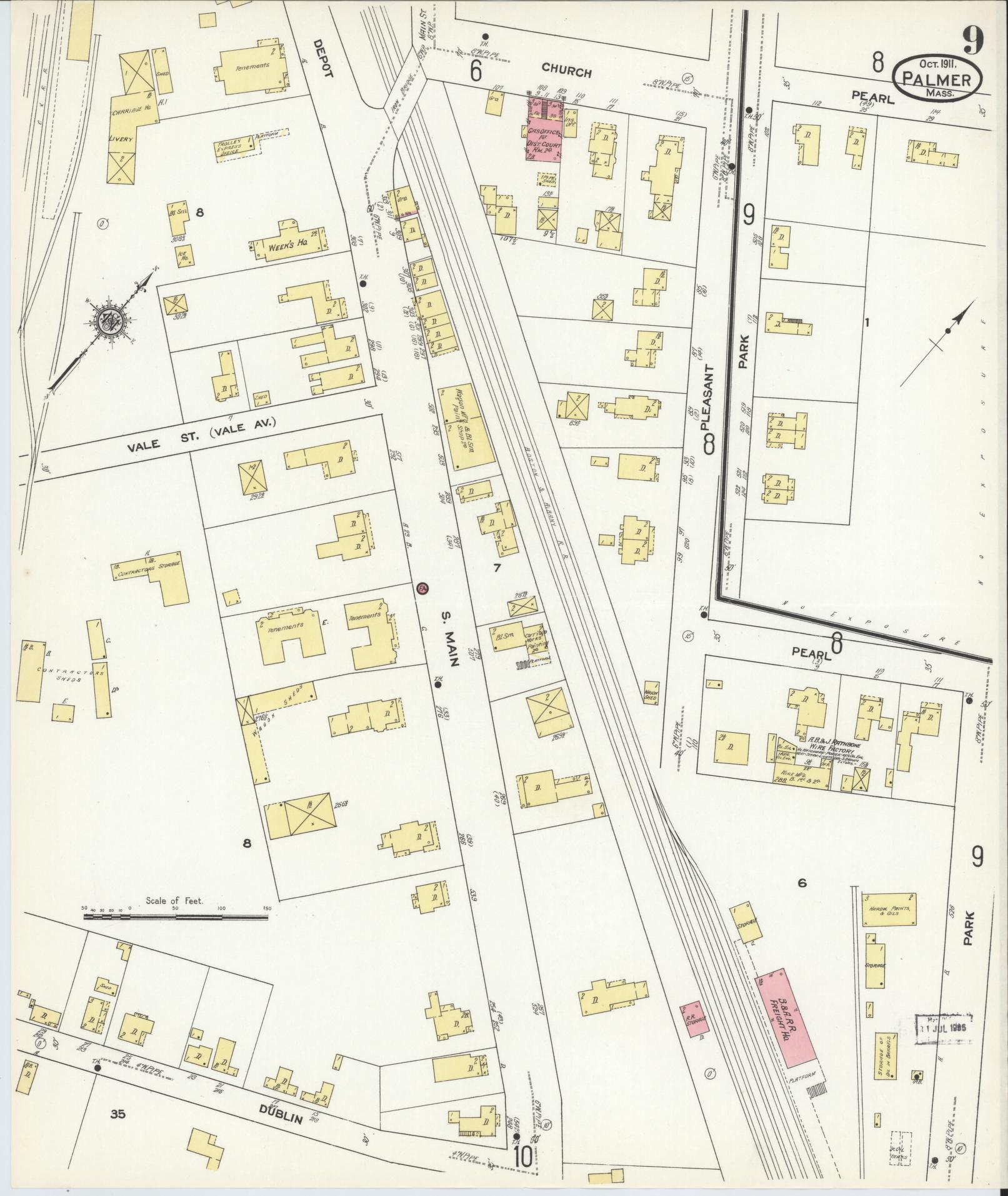Sanborn Fire Insurance Map from Palmer, Hampden County, Massachusetts (1911), Sheet #0009 - Historic Sanborn Fire Insurance Map Print, vintage old map wall art, antique decor, genealogy gift, Massachusetts Massachusetts map