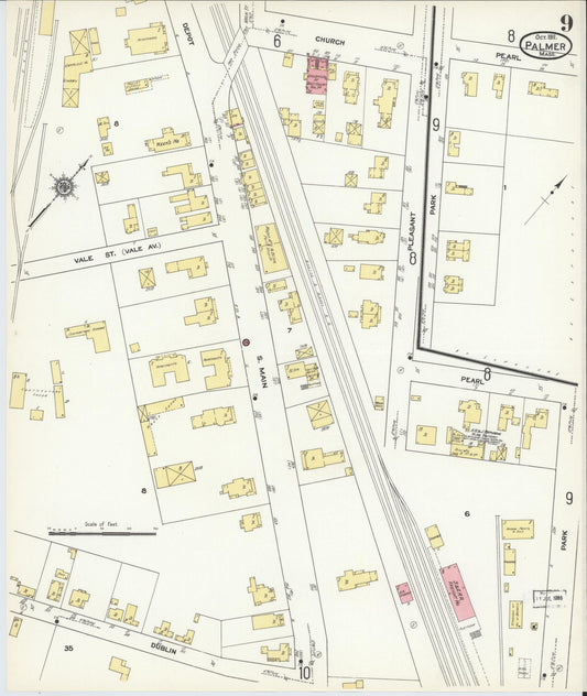 Sanborn Fire Insurance Map from Palmer, Hampden County, Massachusetts (1911), Sheet #0009 - Historic Sanborn Fire Insurance Map Print, vintage old map wall art, antique decor, genealogy gift, Massachusetts Massachusetts map