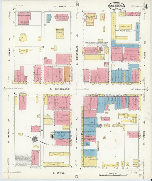 Sanborn Fire Insurance Map from San Angelo, Tom Green County, Texas (1913), Sheet #0004 - Historic Sanborn Fire Insurance Map Print, vintage old map wall art, antique decor, genealogy gift, Texas Texas map