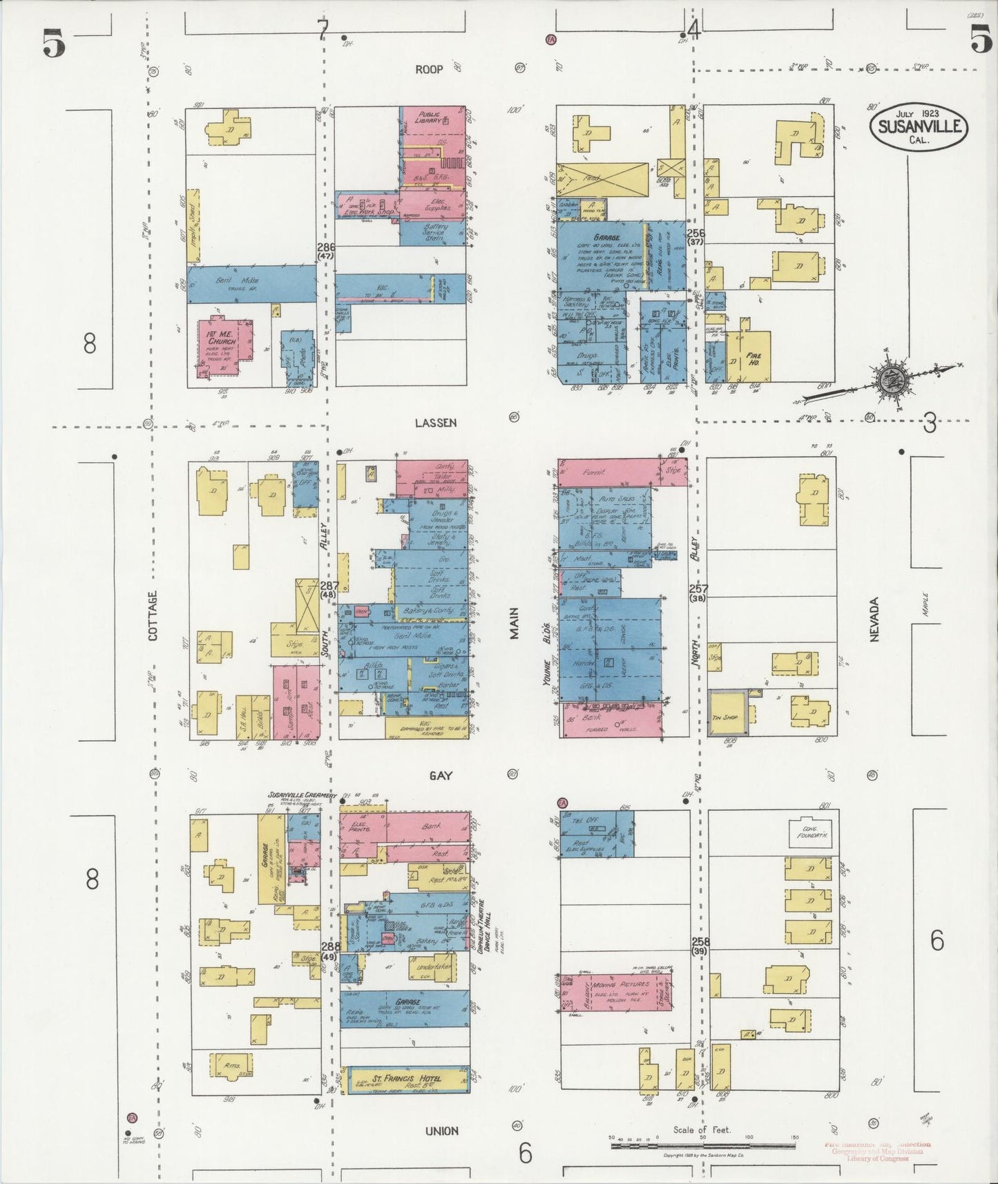 Sanborn Fire Insurance Map from Susanville, Lassen County, California (1923), Sheet #0005 - Complete Map Set gallery image, historic Sanborn map, vintage wall art, California California