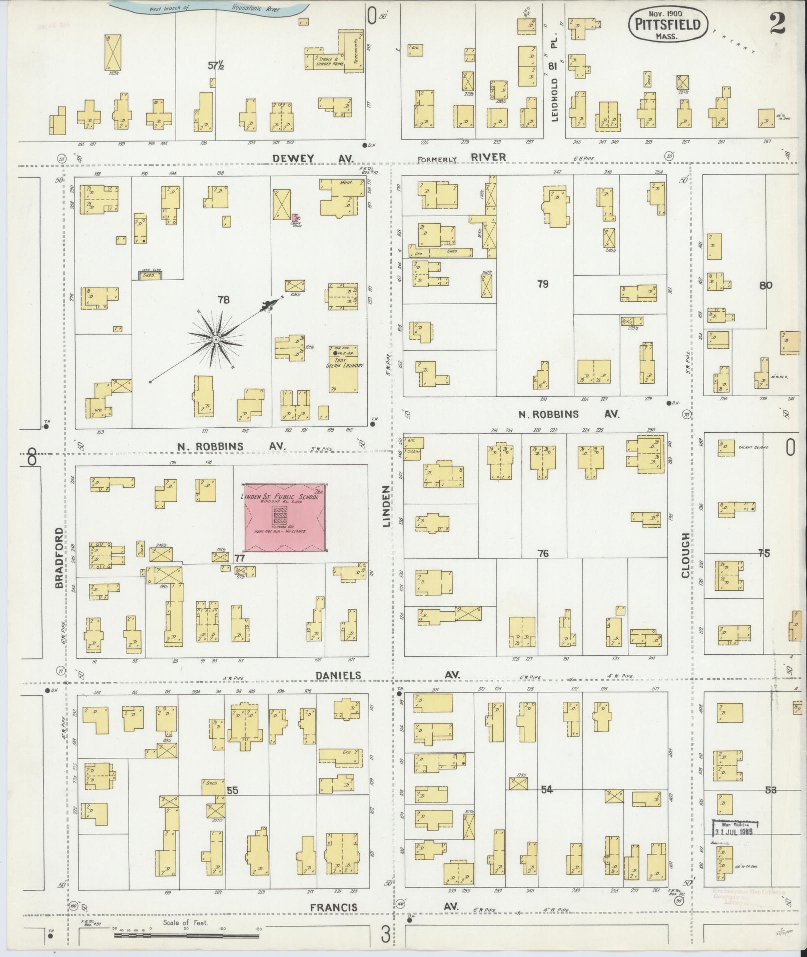 Sanborn Fire Insurance Map from Pittsfield, Berkshire County, Massachusetts (1900), Sheet #0002 - Historic Sanborn Fire Insurance Map Print, vintage old map wall art, antique decor, genealogy gift, Massachusetts Massachusetts map