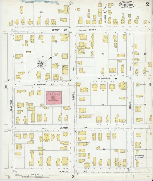 Sanborn Fire Insurance Map from Pittsfield, Berkshire County, Massachusetts (1900), Sheet #0002 - Historic Sanborn Fire Insurance Map Print, vintage old map wall art, antique decor, genealogy gift, Massachusetts Massachusetts map