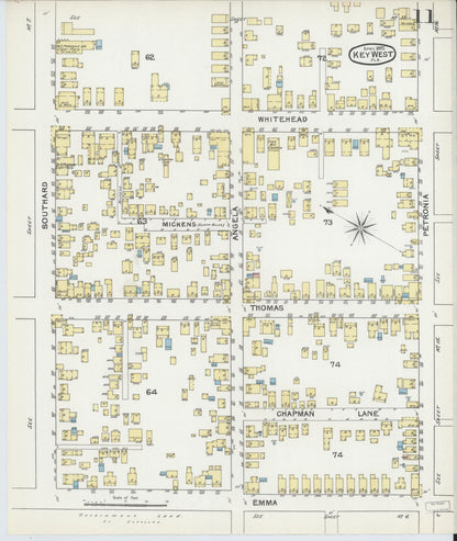 Sanborn Fire Insurance Map from Key West, Monroe County, Florida (1892), Sheet #0011 - Historic Sanborn Fire Insurance Map Print, vintage old map wall art, antique decor, genealogy gift, Florida Florida map