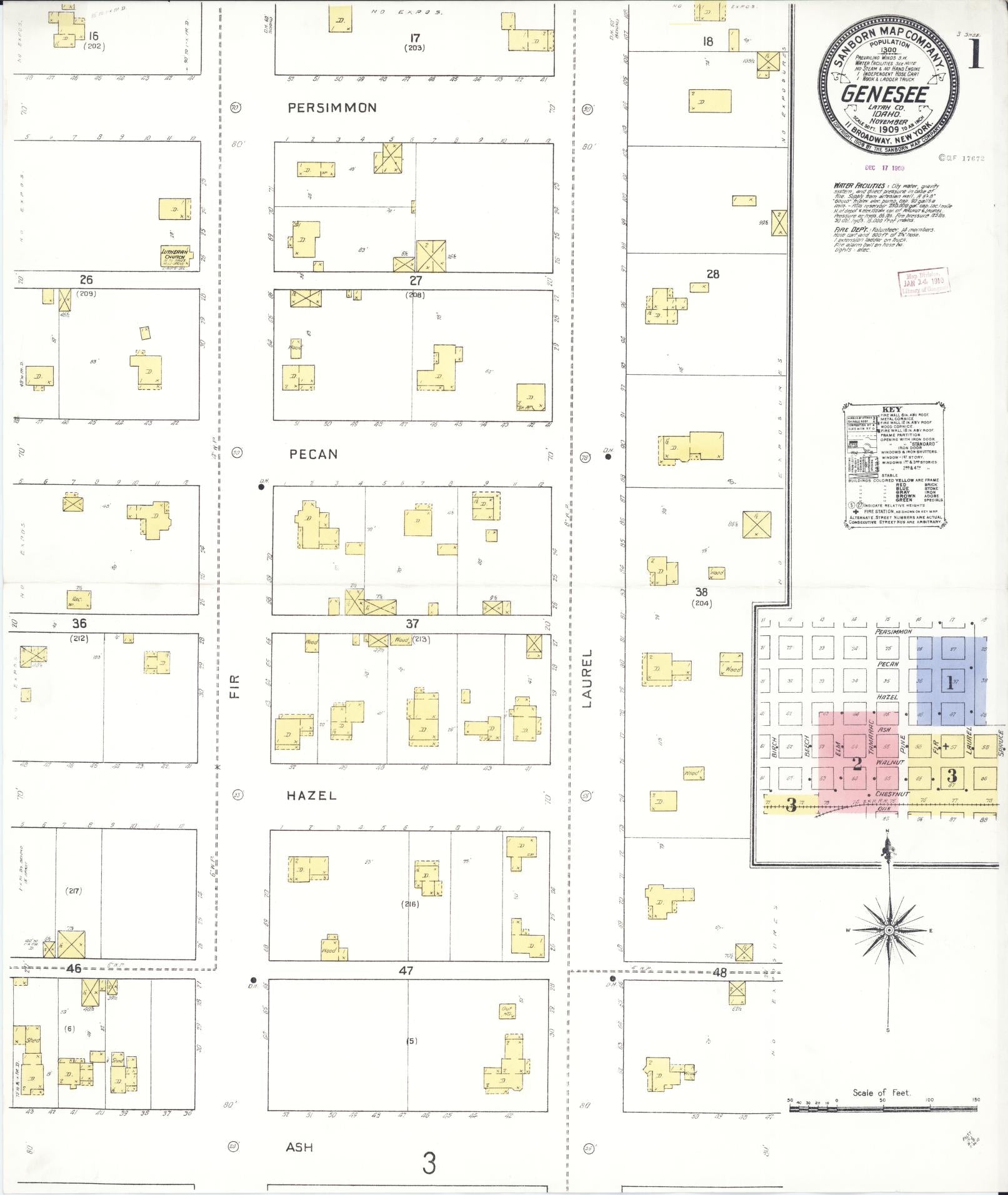 Sanborn Fire Insurance Map from Genesee, Latah County, Idaho (1909), Sheet #0001 - Complete Map Set gallery image, historic Sanborn map, vintage wall art, Idaho Idaho