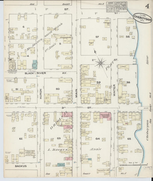 Sanborn Fire Insurance Map from Cheboygan, Cheboygan County, Michigan (1884), Sheet #0004 - Historic Sanborn Fire Insurance Map Print, vintage old map wall art, antique decor, genealogy gift, Michigan Michigan map