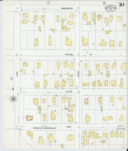 Sanborn Fire Insurance Map from Appleton, Outagamie County, Wisconsin (1901), Sheet #0010 - Historic Sanborn Fire Insurance Map Print, vintage old map wall art, antique decor, genealogy gift, Wisconsin Wisconsin map