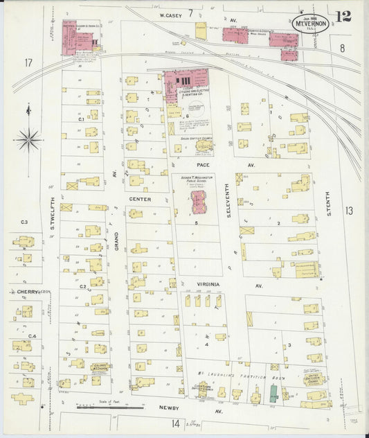 Sanborn Fire Insurance Map from Mount Vernon, Jefferson County, Illinois (1908), Sheet #0012 - Historic Sanborn Fire Insurance Map Print, vintage old map wall art, antique decor, genealogy gift, Illinois Illinois map