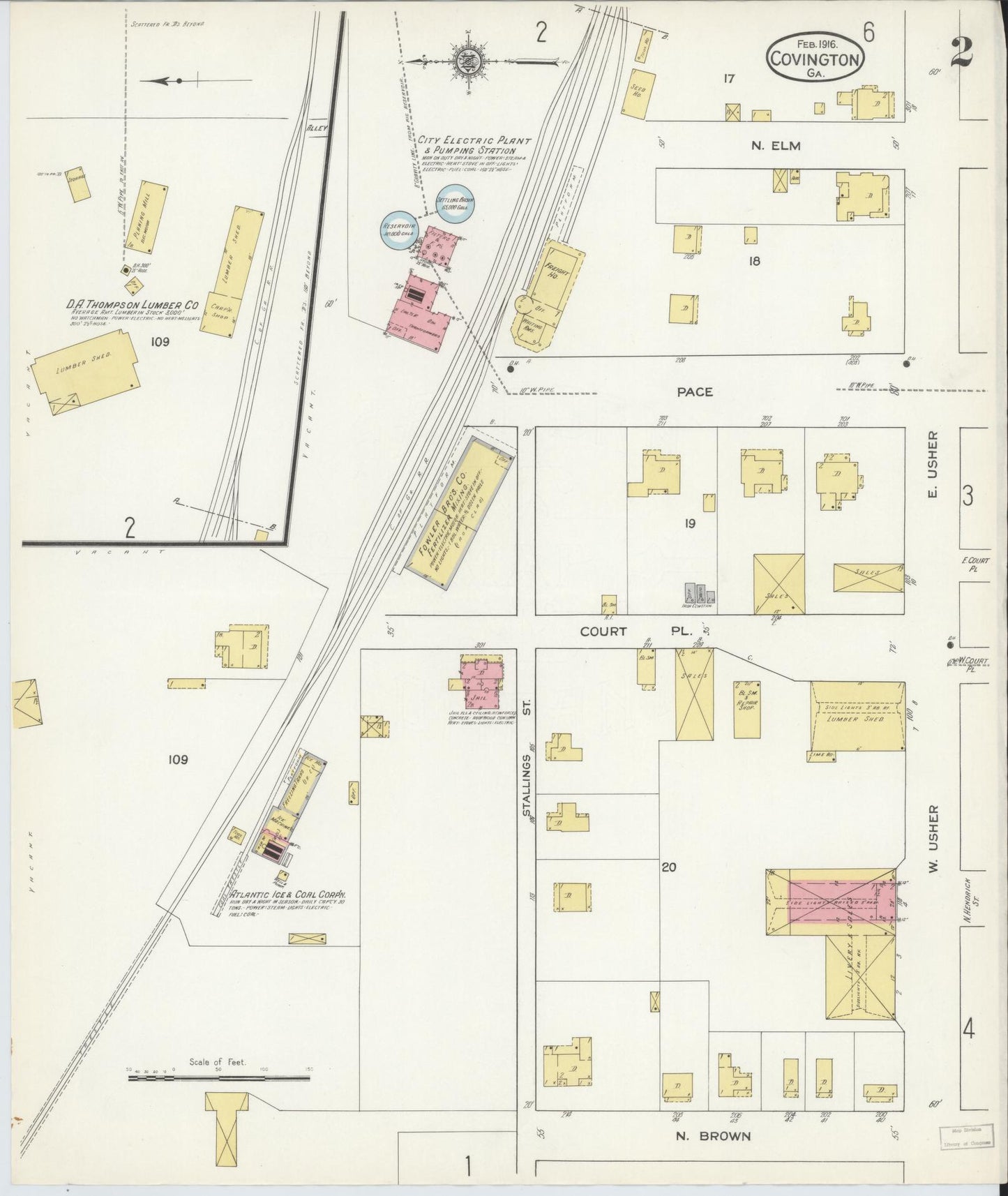 Sanborn Fire Insurance Map from Covington, Newton County, Georgia (1916), Sheet #0002 - Complete Map Set gallery image, historic Sanborn map, vintage wall art, Georgia Georgia