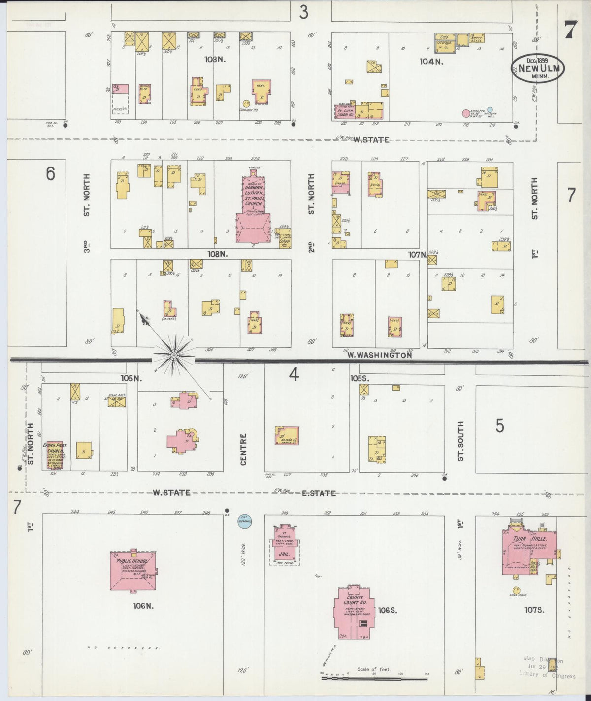 Sanborn Fire Insurance Map from New Ulm, Brown County, Minnesota (1899), Sheet #0007 - Historic Sanborn Fire Insurance Map Print, vintage old map wall art, antique decor, genealogy gift, Minnesota Minnesota map