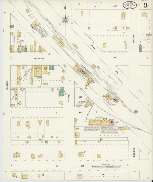 Sanborn Fire Insurance Map from Yukon, Canadian County, Oklahoma (1904), Sheet #0003 - Historic Sanborn Fire Insurance Map Print, vintage old map wall art, antique decor, genealogy gift, Oklahoma Oklahoma map