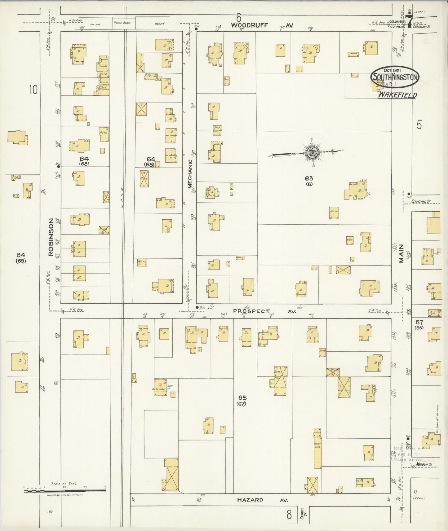 Sanborn Fire Insurance Map from South Kingstown, Washington County, Rhode Island (1921), Sheet #0007 - Complete Map Set gallery image, historic Sanborn map, vintage wall art, Rhode Island Rhode Island