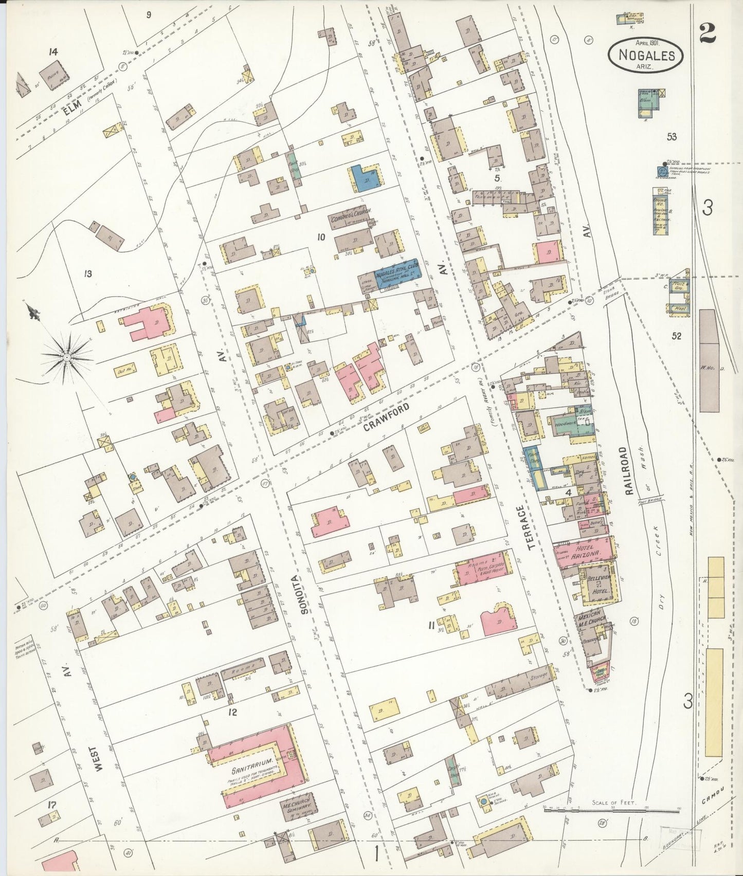 Sanborn Fire Insurance Map from Nogales, Santa Cruz County, Arizona (1901), Sheet #0002 - Complete Map Set gallery image, historic Sanborn map, vintage wall art, Arizona Arizona