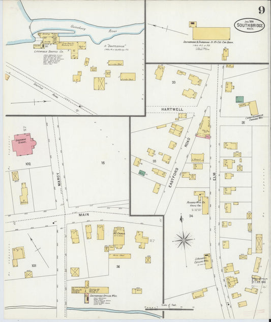 Sanborn Fire Insurance Map from Southbridge, Worcester County, Massachusetts (1899), Sheet #0009 - Historic Sanborn Fire Insurance Map Print, vintage old map wall art, antique decor, genealogy gift, Massachusetts Massachusetts map