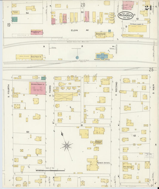 Sanborn Fire Insurance Map from Muskogee, Muskogee County, Oklahoma (1907), Sheet #0024 - Historic Sanborn Fire Insurance Map Print, vintage old map wall art, antique decor, genealogy gift, Oklahoma Oklahoma map
