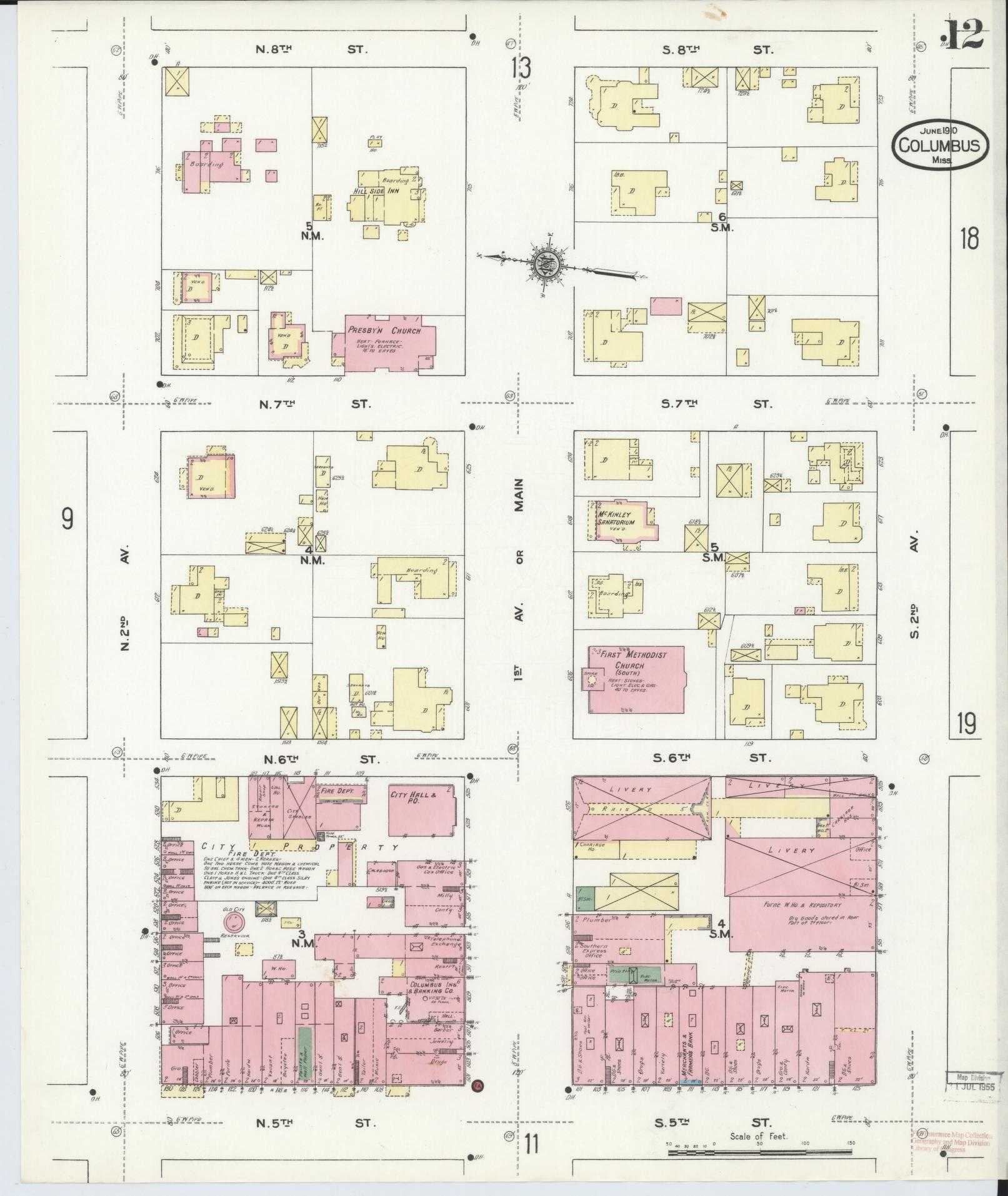 Sanborn Fire Insurance Map from Columbus, Lowndes County, Mississippi (1910), Sheet #0012 - Complete Map Set gallery image, historic Sanborn map, vintage wall art, Mississippi Mississippi