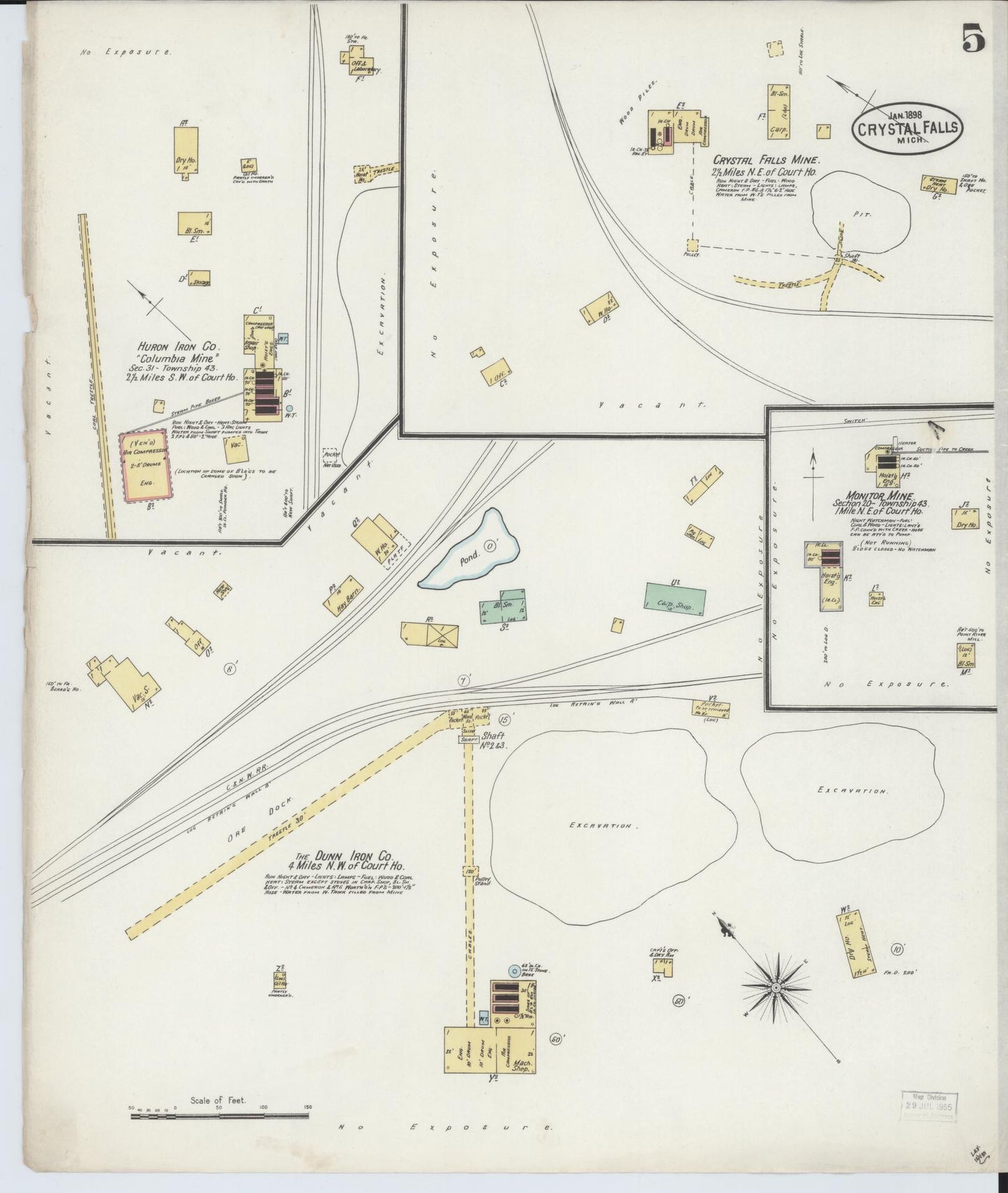 Sanborn Fire Insurance Map from Crystal Falls, Iron County, Michigan (1898), Sheet #0005 - Complete Map Set gallery image, historic Sanborn map, vintage wall art, Michigan Michigan