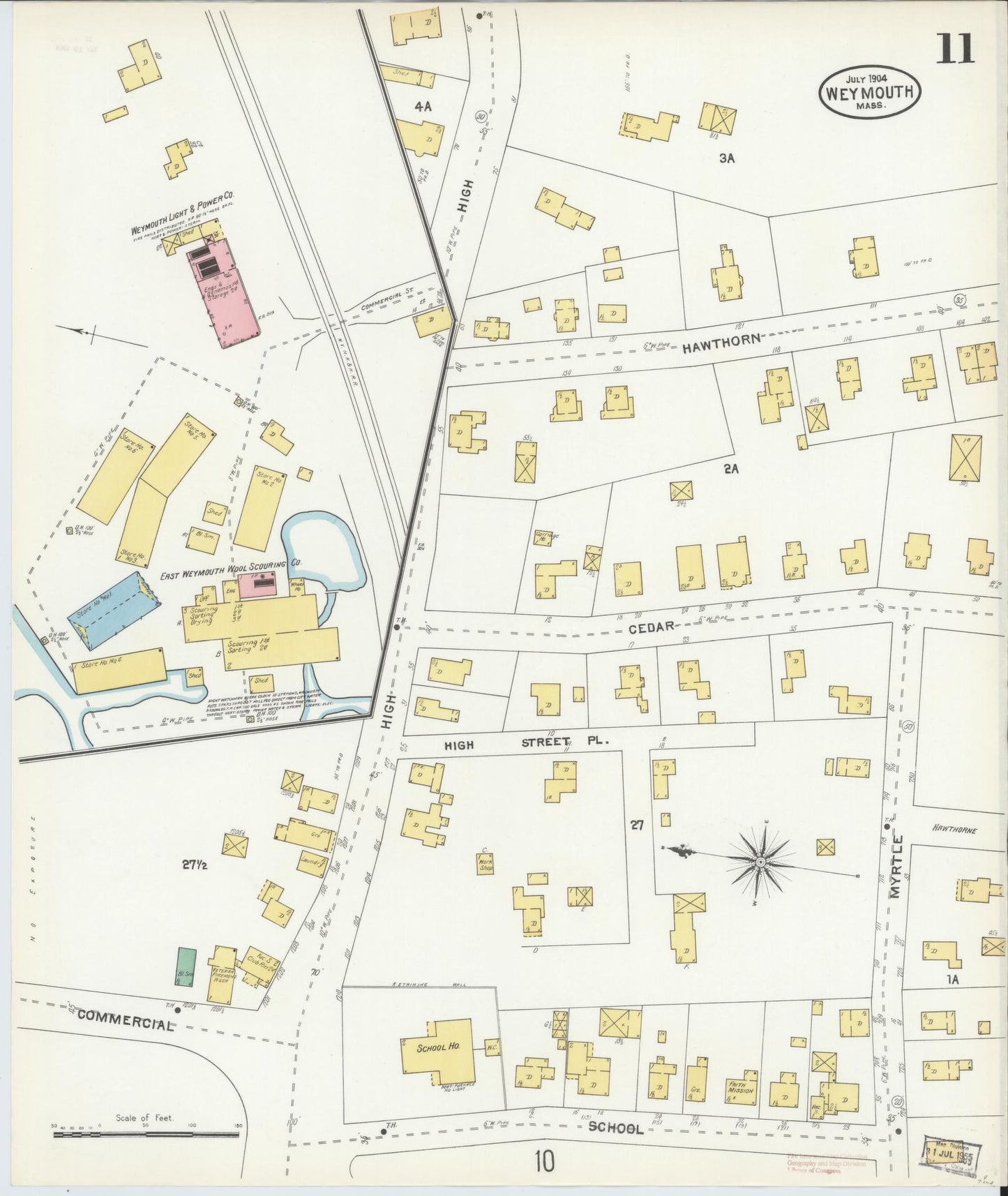 Sanborn Fire Insurance Map from Weymouth, Norfolk County, Massachusetts (1904), Sheet #0011 - Complete Map Set gallery image, historic Sanborn map, vintage wall art, Massachusetts Massachusetts