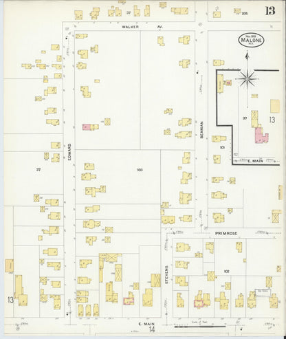 Sanborn Fire Insurance Map from Malone, Franklin County, New York (1908), Sheet #0013 - Complete Map Set gallery image, historic Sanborn map, vintage wall art, New York New York